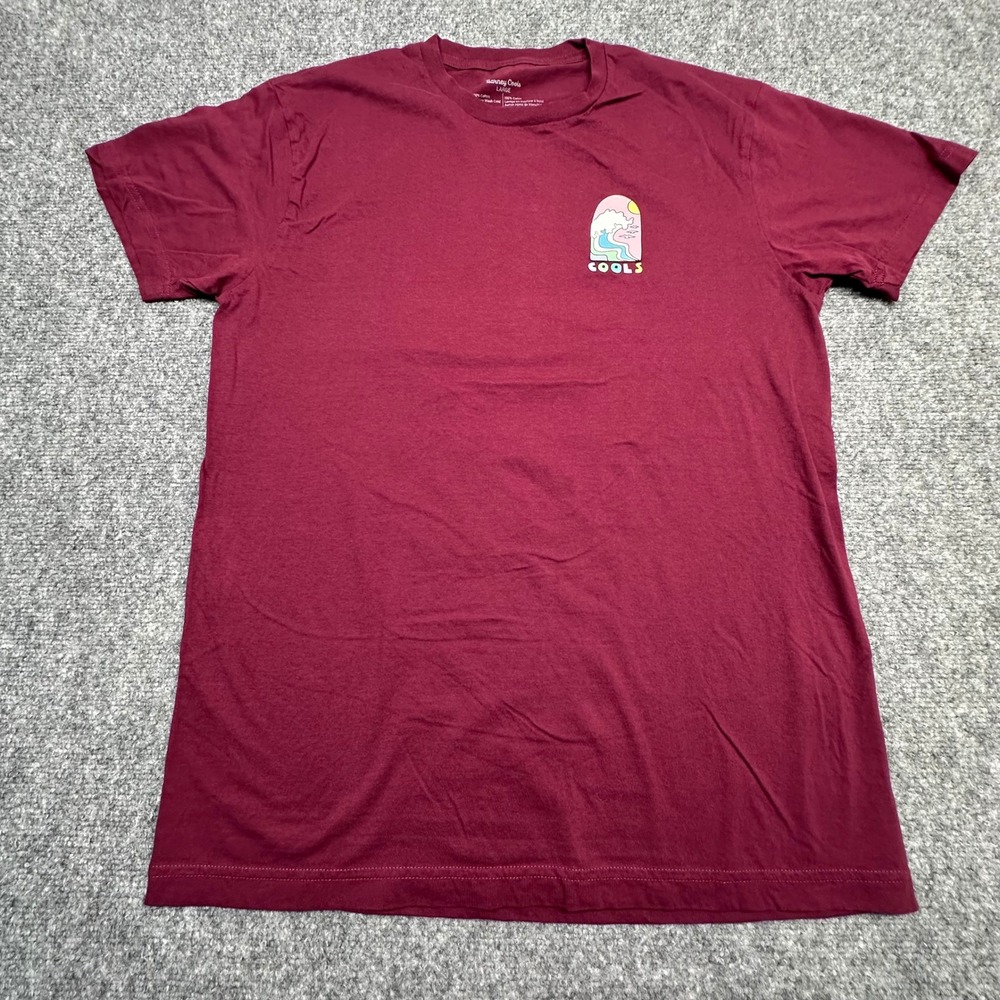 Barney Cools T-Shirt Large Burgundy Graphic Wave Back Print Tee